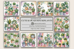 Kawaii Houseplants Background Papers - CraftNest - Digital Crafting and Art