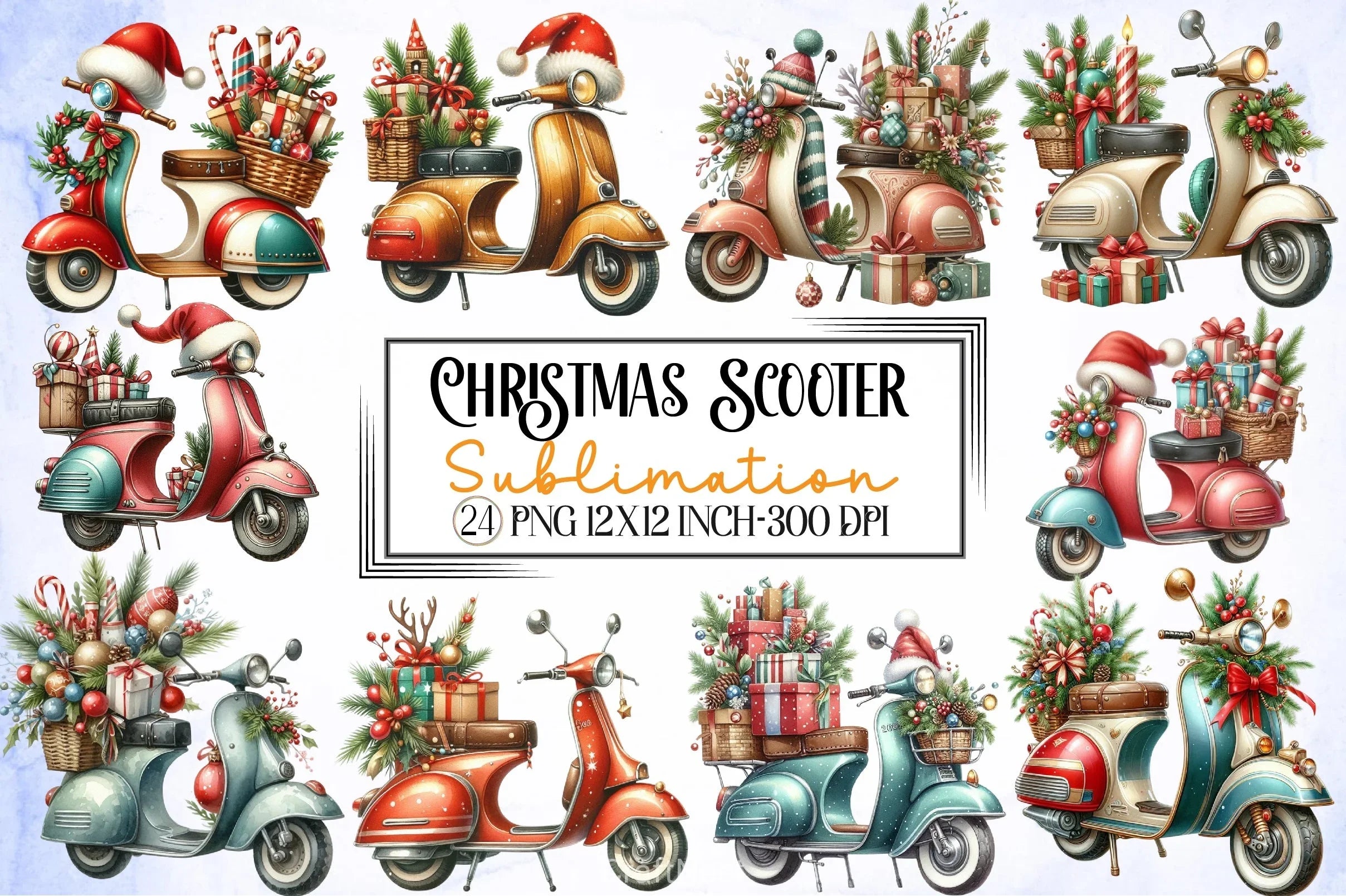 Christmas Scooter Clipart Bundle - CraftNest - Digital Crafting and Art