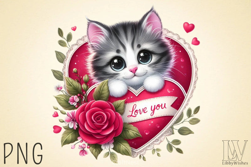 Love You Cat Valentine's Day Clipart Bundle 2 - CraftNest - Digital Crafting and Art