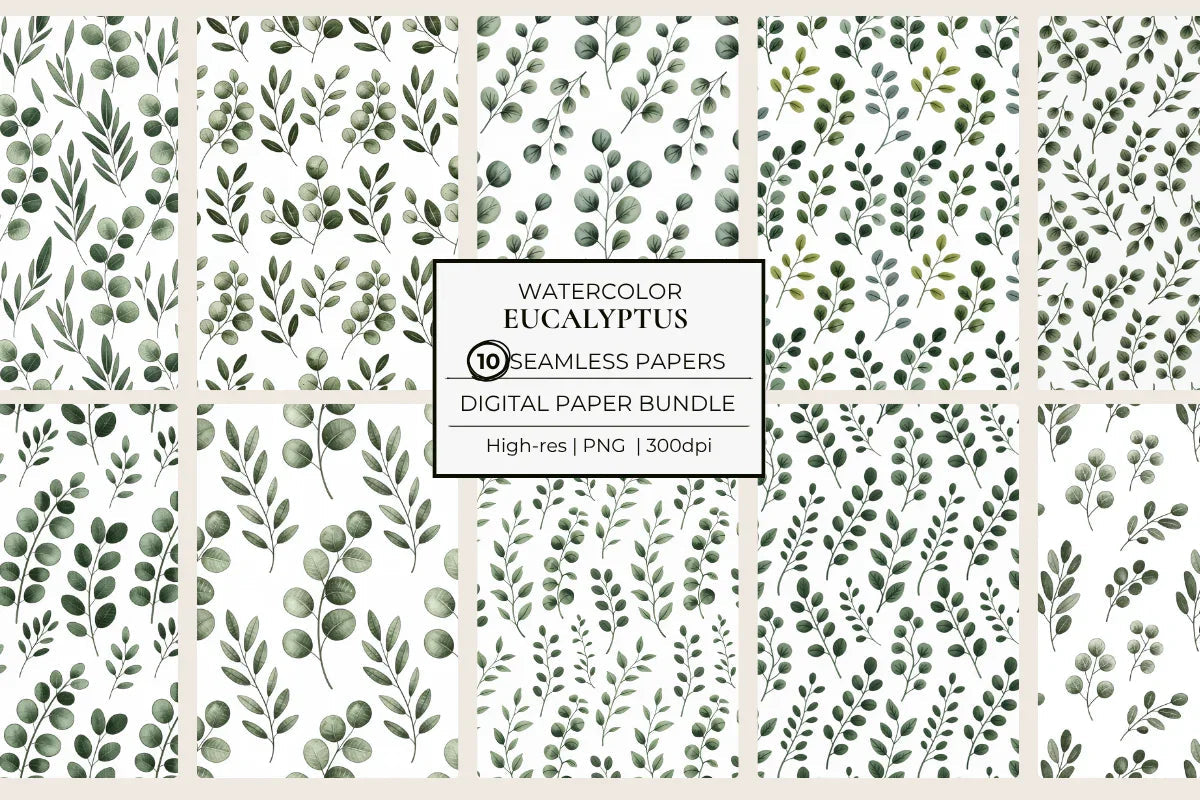 Eucalyptus and Leafy Branches Seamless Papers - CraftNest - Digital Crafting and Art