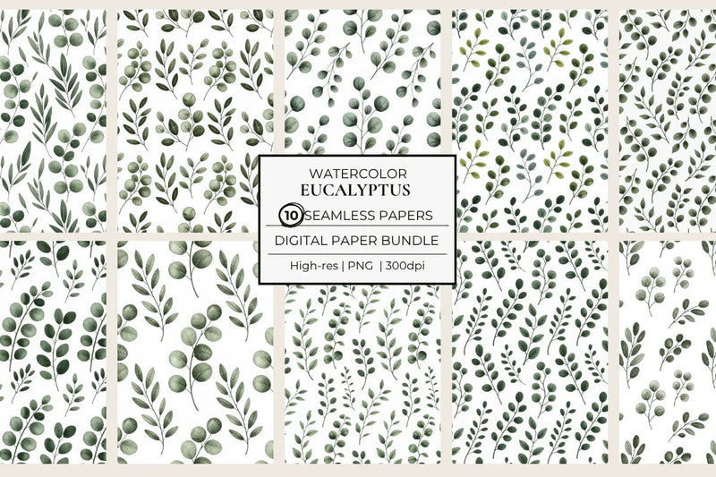 Eucalyptus and Leafy Branches Seamless Papers - CraftNest - Digital Crafting and Art
