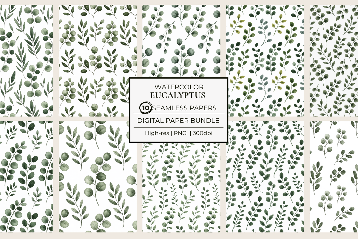 Eucalyptus and Leafy Branches Seamless Papers