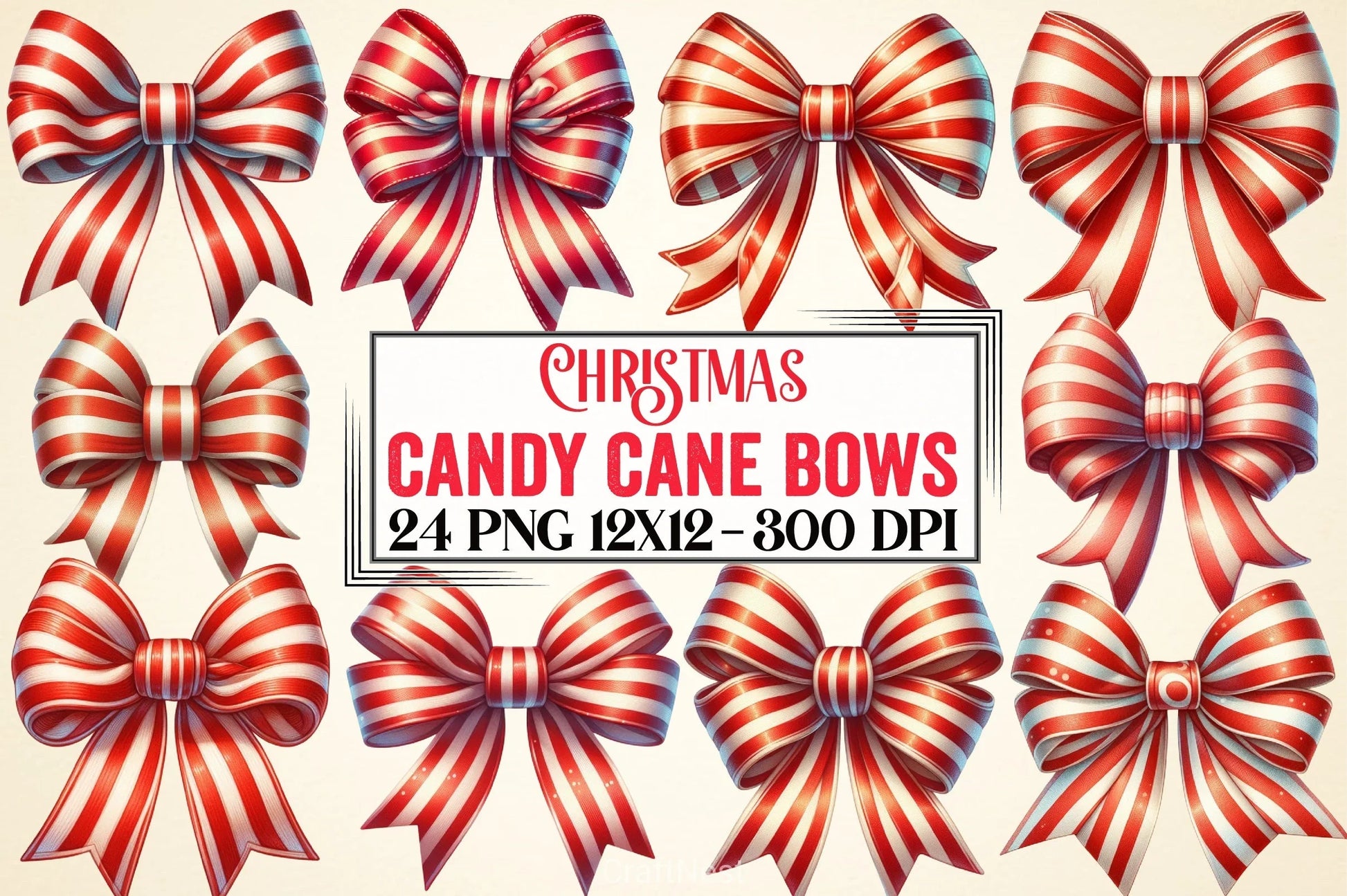 Christmas Candy Cane Bows Clipart Bundle - CraftNest - Digital Crafting and Art