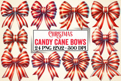 Christmas Candy Cane Bows Clipart Bundle - CraftNest - Digital Crafting and Art