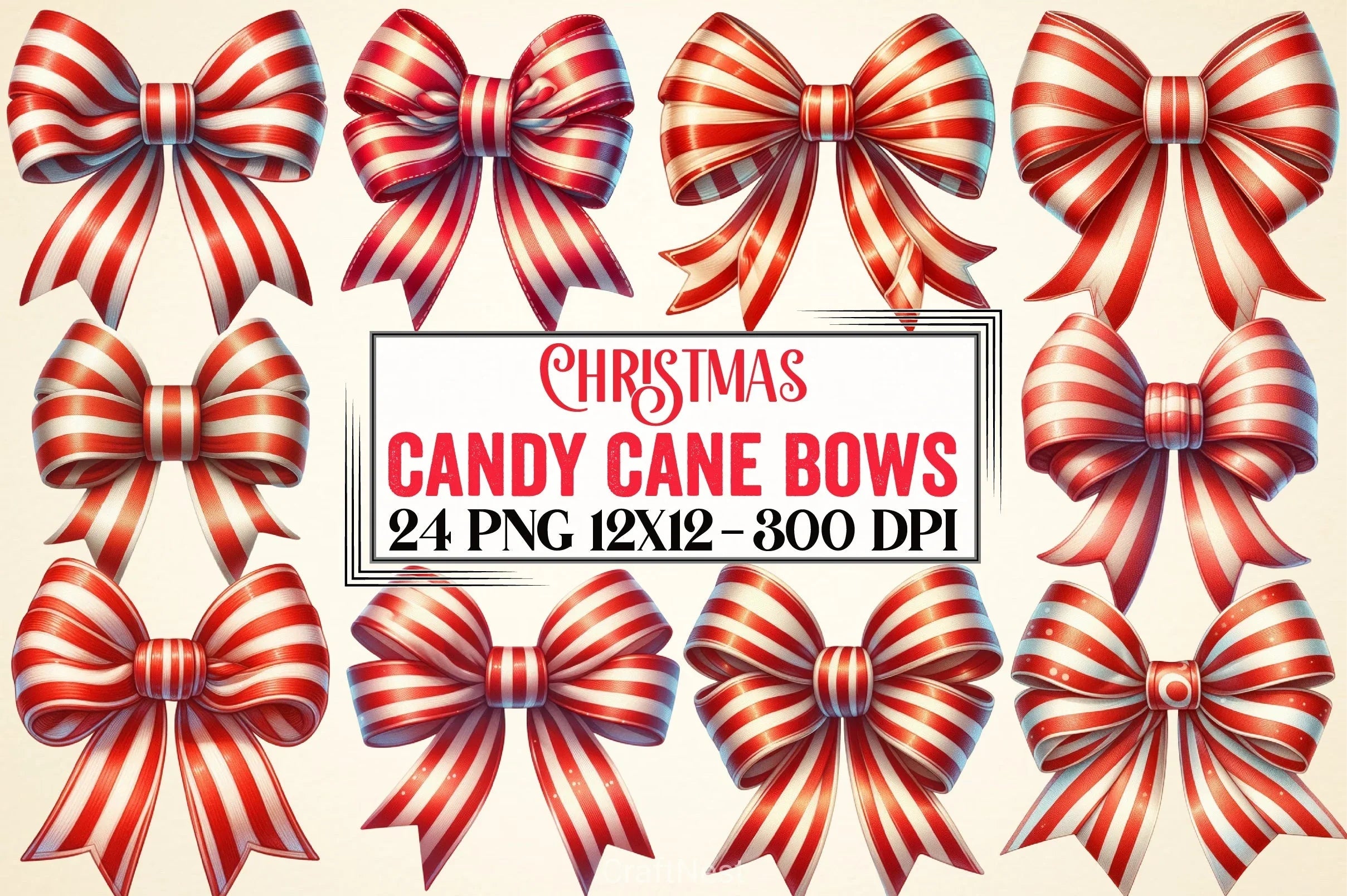Christmas Candy Cane Bows Clipart Bundle - CraftNest - Digital Crafting and Art