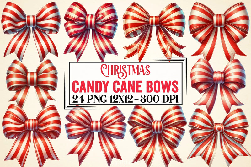 Christmas Candy Cane Bows Clipart Bundle - CraftNest - Digital Crafting and Art