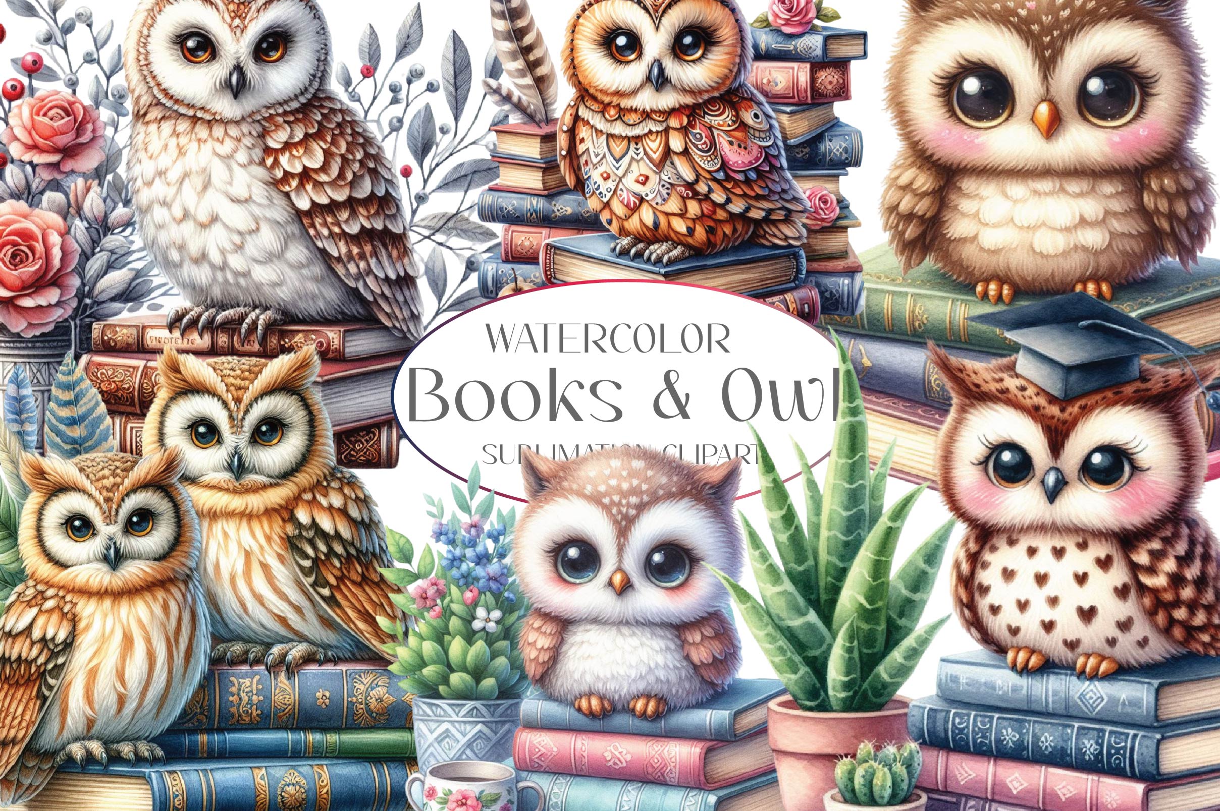 Books & Owl Clipart Bundle
