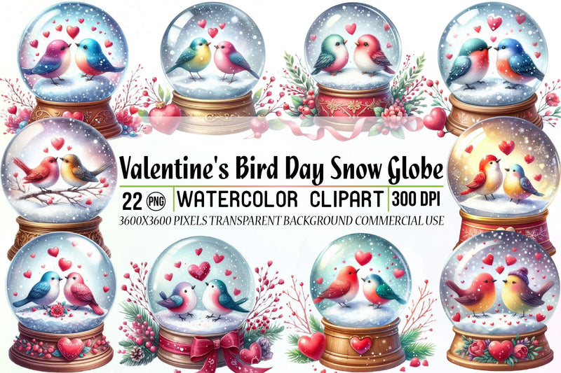 Valentine Bird Snow Globe Clipart Bundle - CraftNest - Digital Crafting and Art