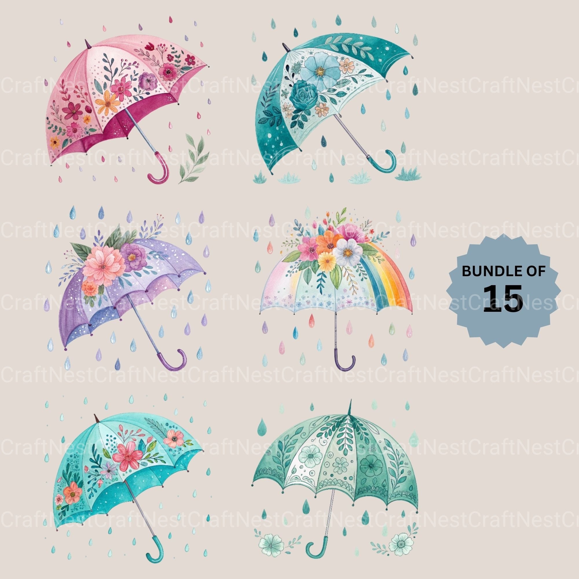 Umbrella Floral Clipart Bundle