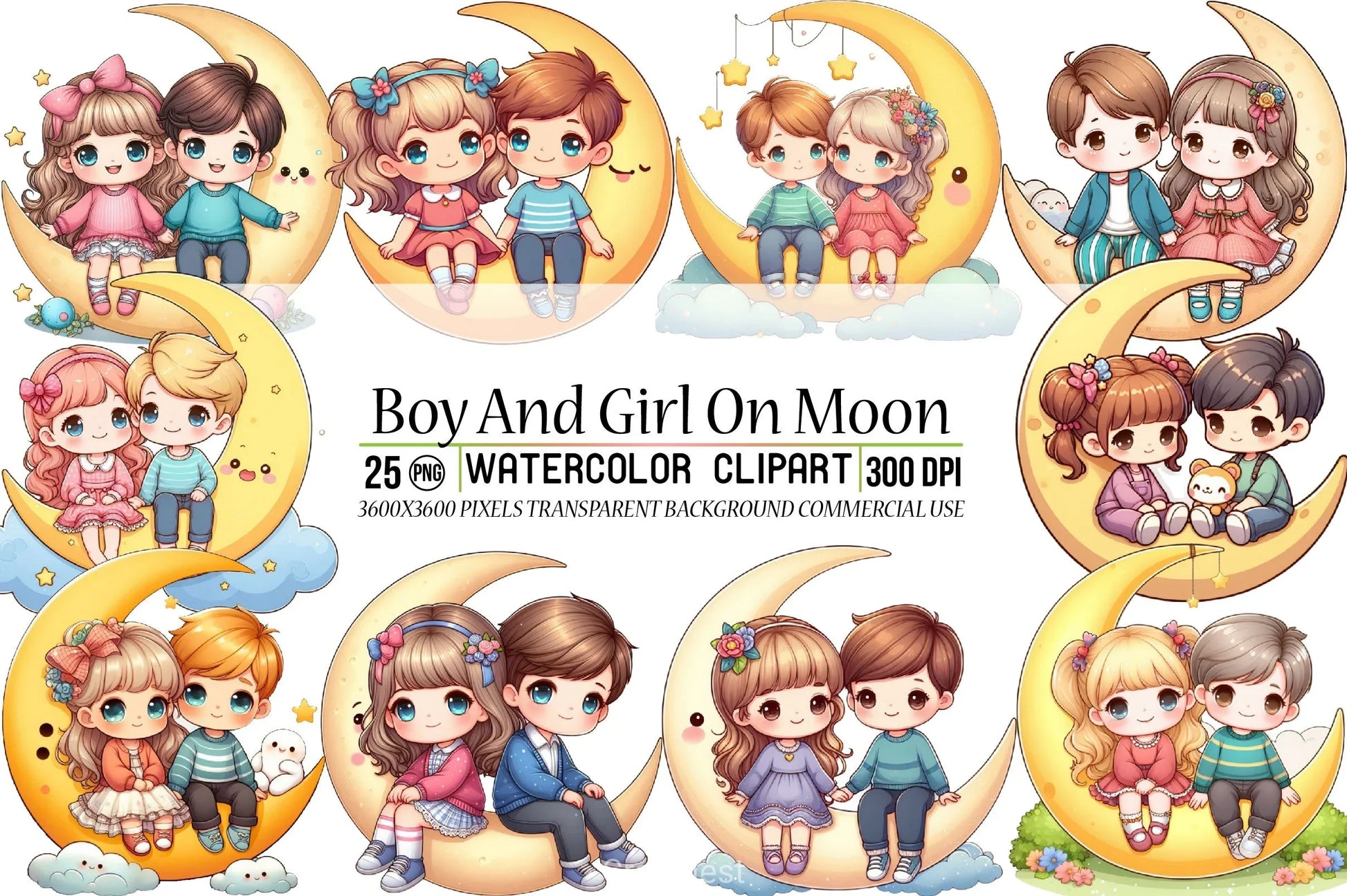 Boy & Girl Moon Clipart Bundle - CraftNest - Digital Crafting and Art
