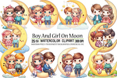 Boy & Girl Moon Clipart Bundle - CraftNest - Digital Crafting and Art
