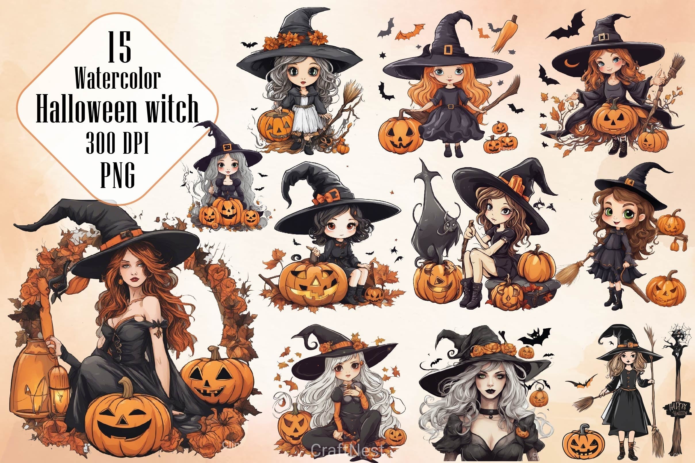 Halloween Witch Clipart Bundle 4