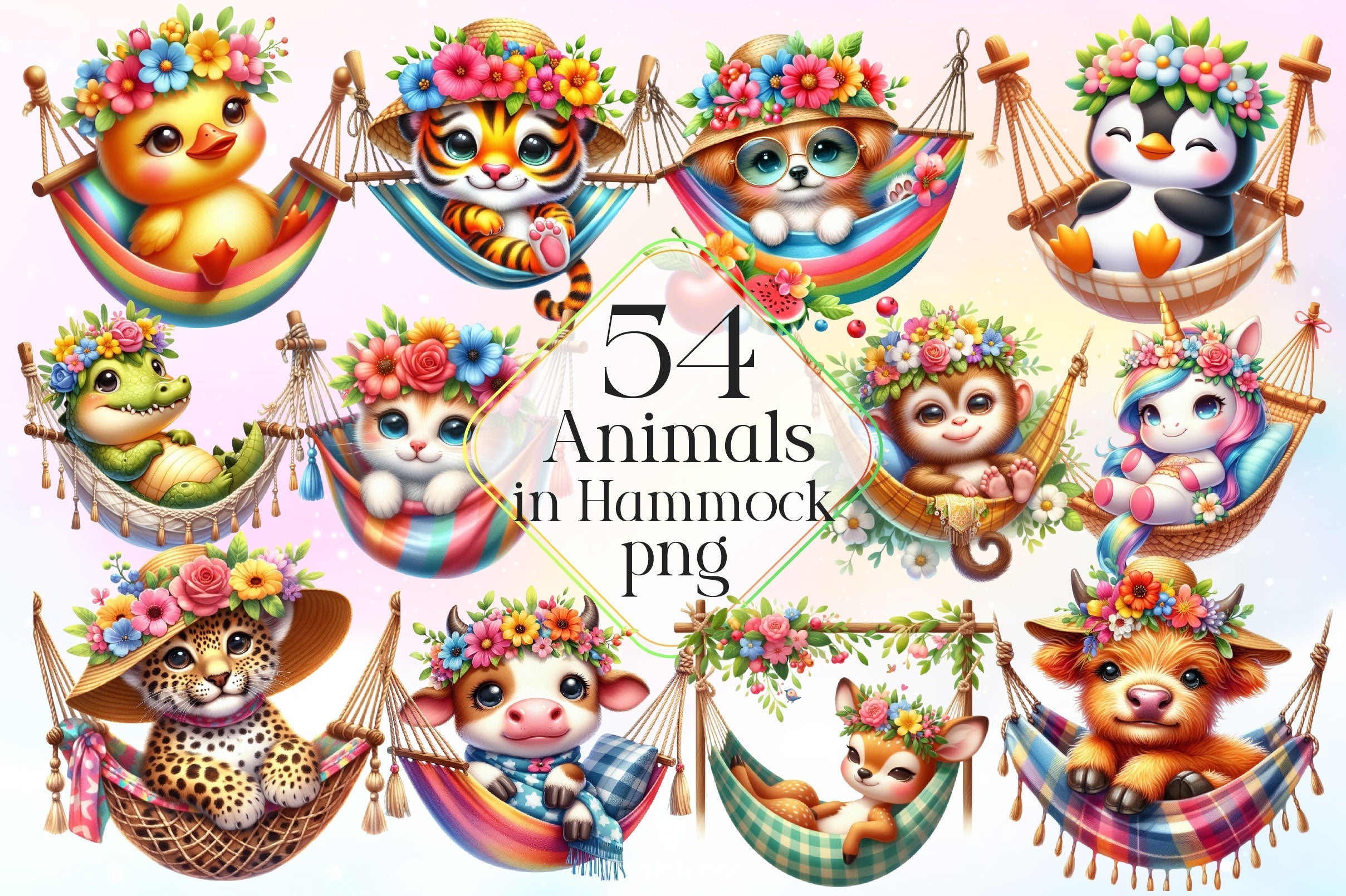 Summer Animals In Hammock Clipart Bundle