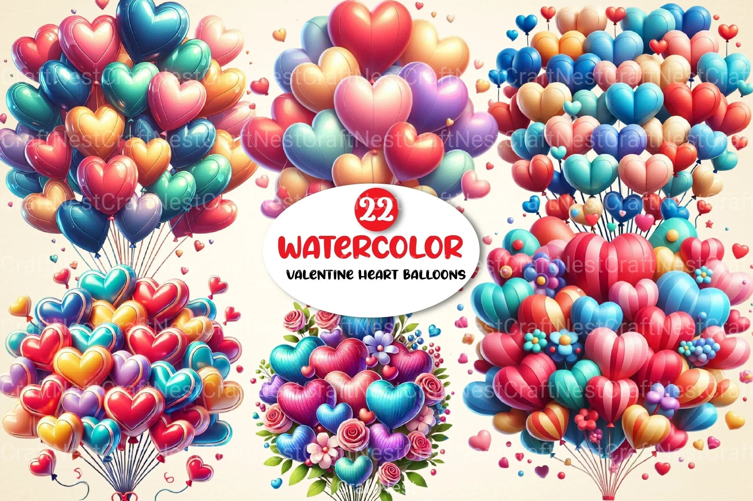 Valentine Heart Balloons Clipart Bundle - CraftNest - Digital Crafting and Art