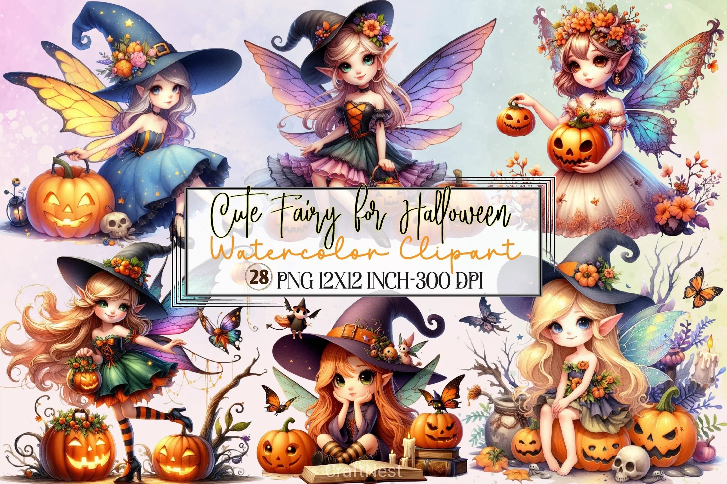 Cute Fairy Halloween Clipart Bundle - CraftNest - Digital Crafting and Art
