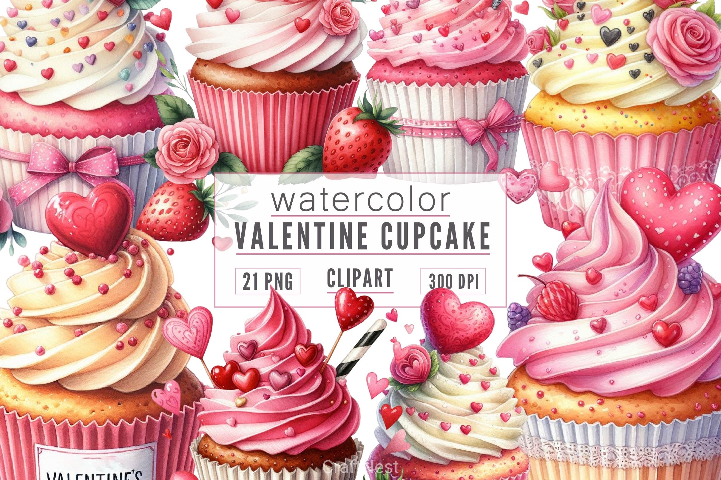 Valentine Cupcake Clipart Bundle 4