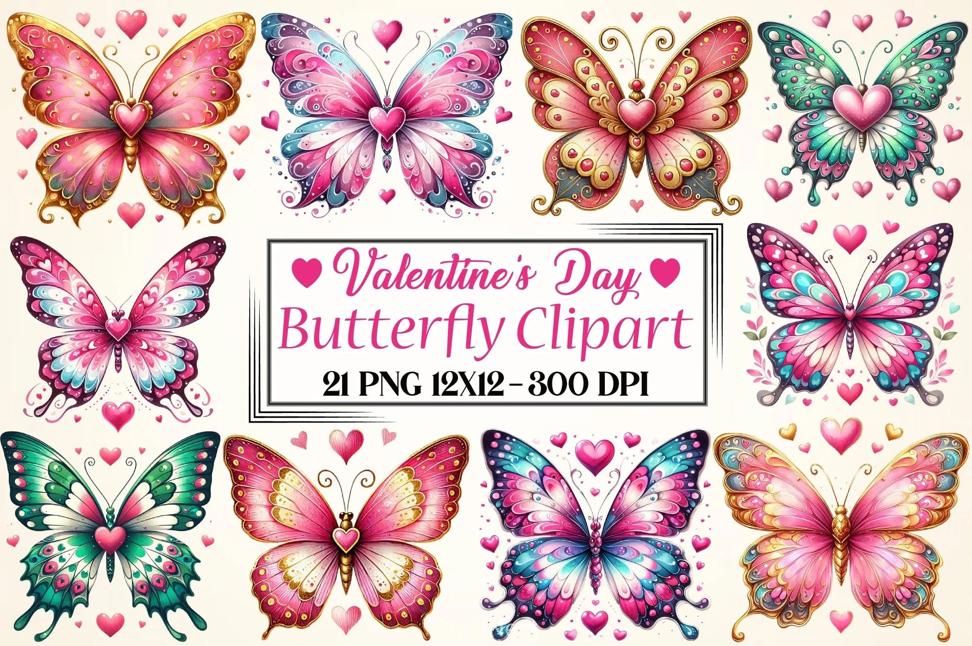 Valentine Butterfly Clipart Bundle - CraftNest - Digital Crafting and Art