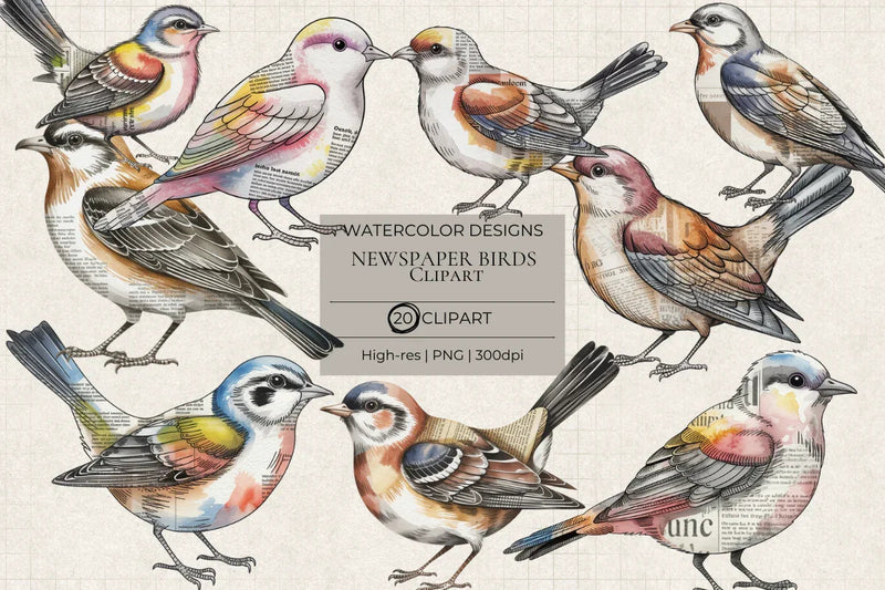 Newspaper Birds Clipart - CraftNest - Digital Crafting and Art