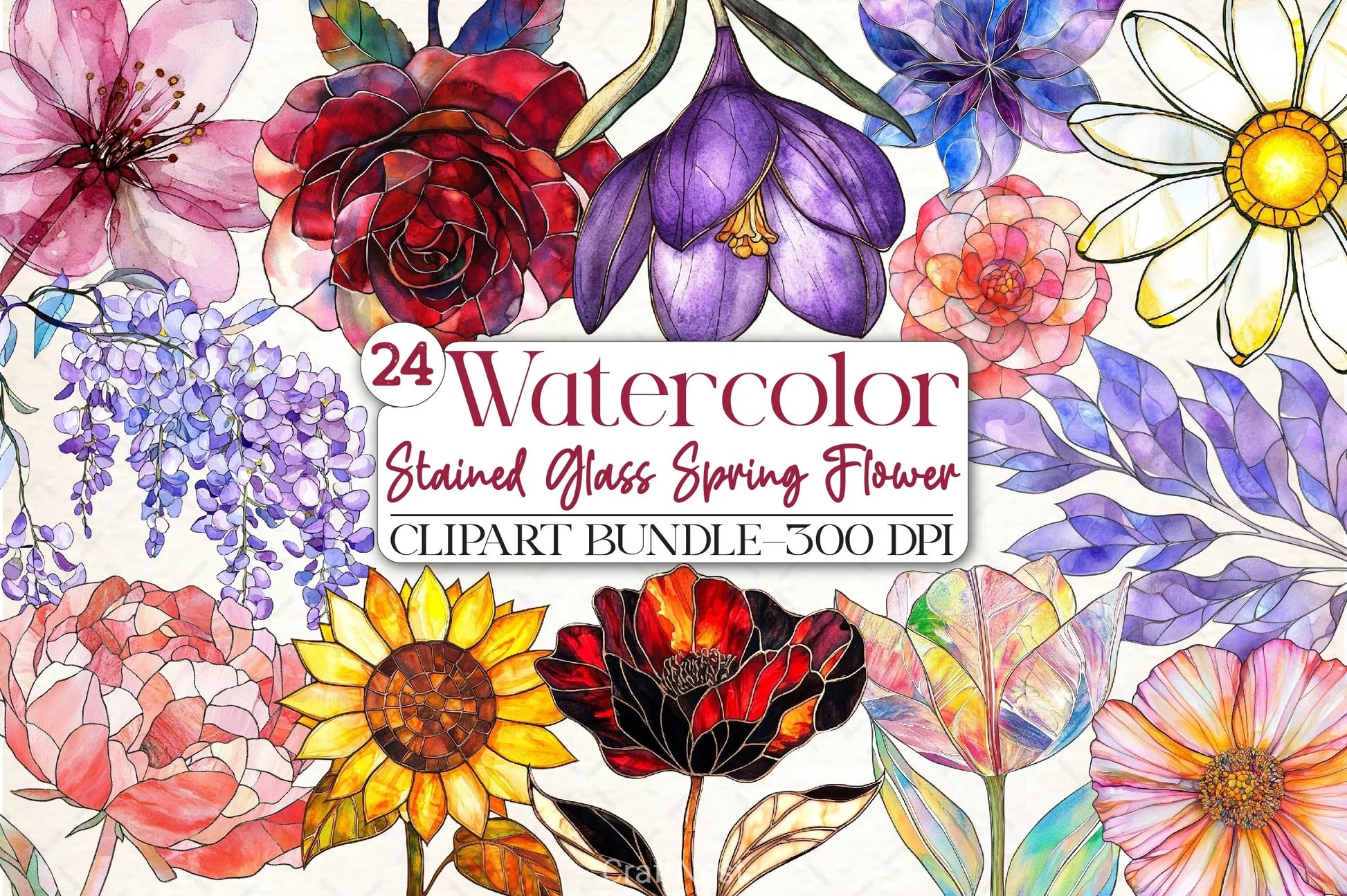 Stained Glass Spring Flowers Clipart Bundle 11 - CraftNest - Digital Crafting and Art