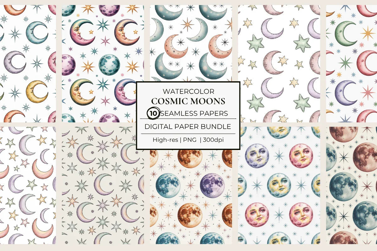Cosmic Moons Seamless Papers - CraftNest - Digital Crafting and Art