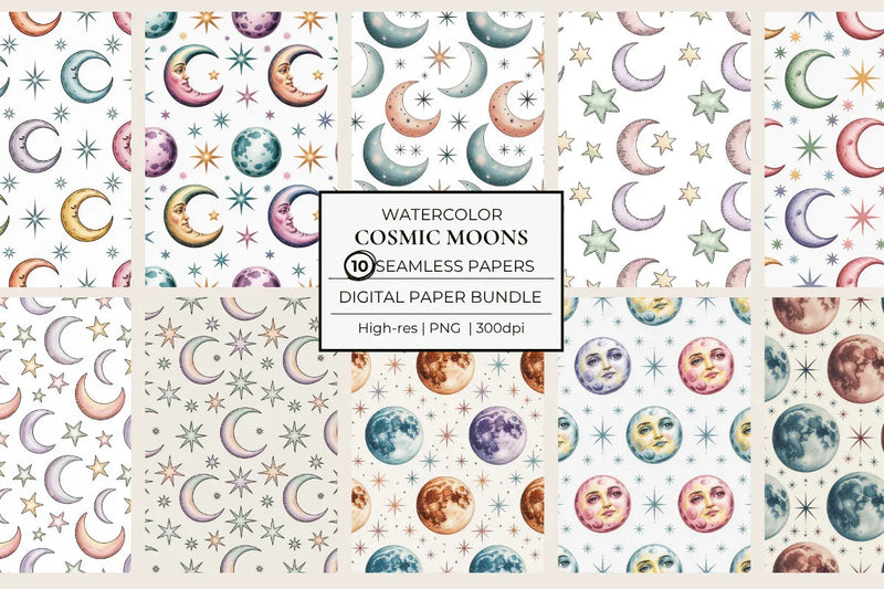 Cosmic Moons Seamless Papers - CraftNest - Digital Crafting and Art
