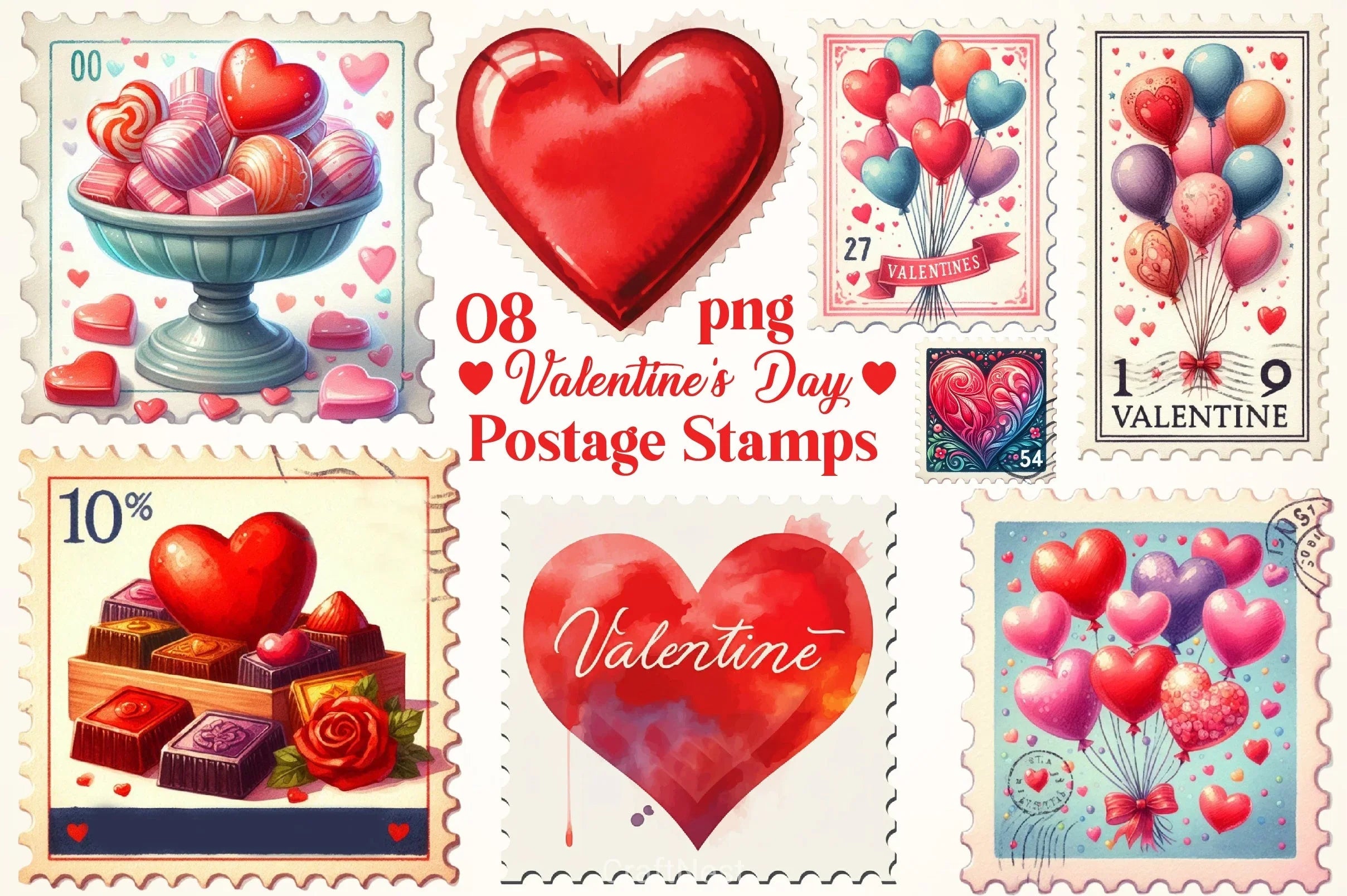 Vintage Valentine Stamps Clipart Bundle - CraftNest - Digital Crafting and Art