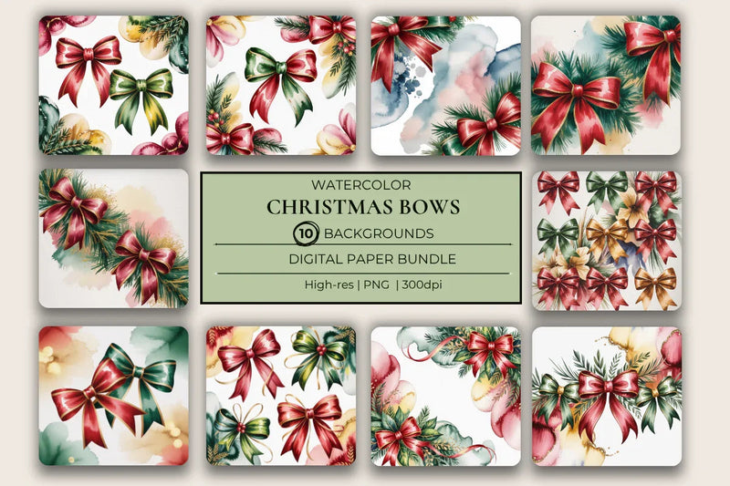 Christmas Bows Background Papers - CraftNest - Digital Crafting and Art