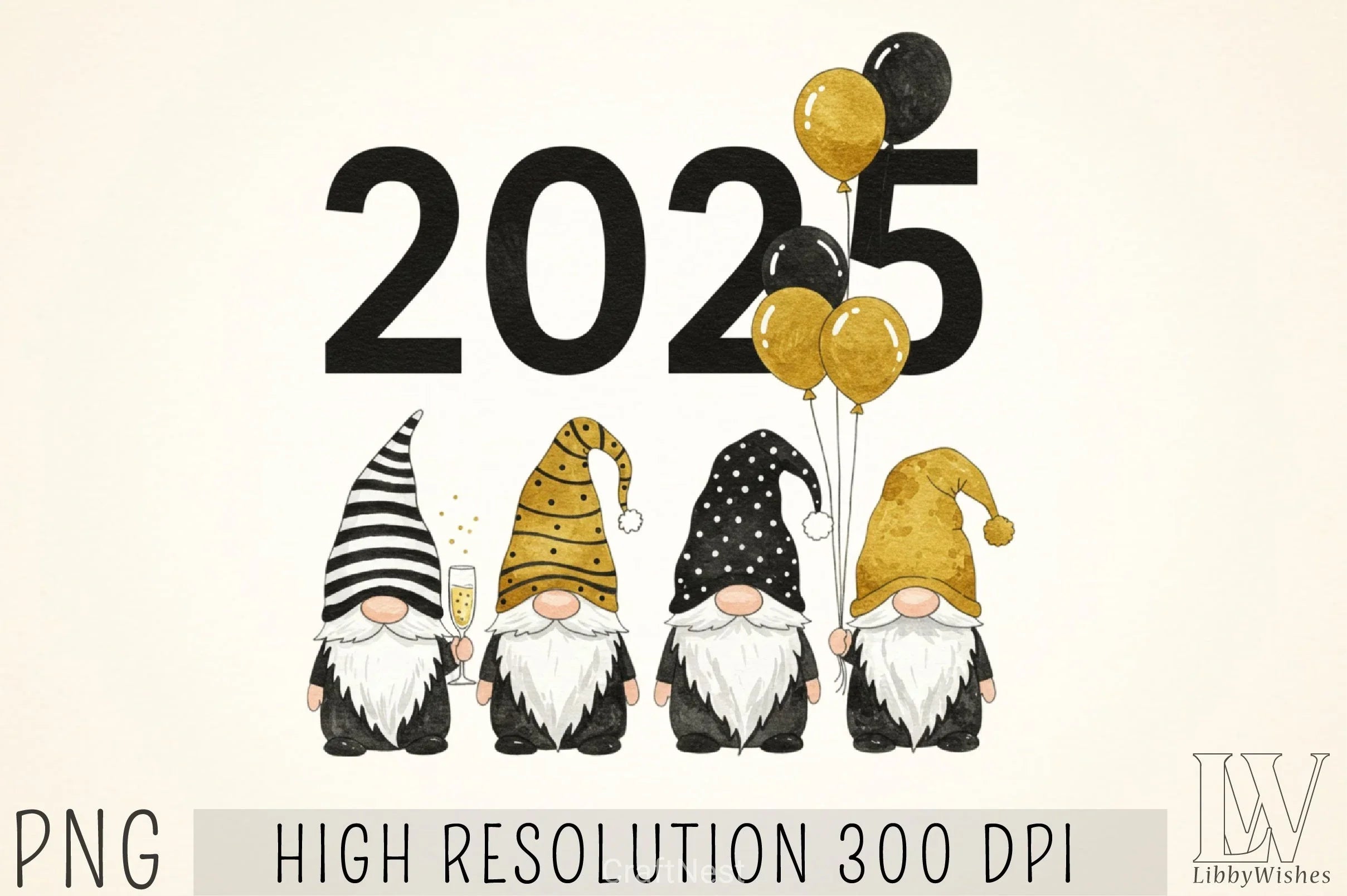 New Year Gnomes 2025 Clipart Bundle 7 - CraftNest - Digital Crafting and Art