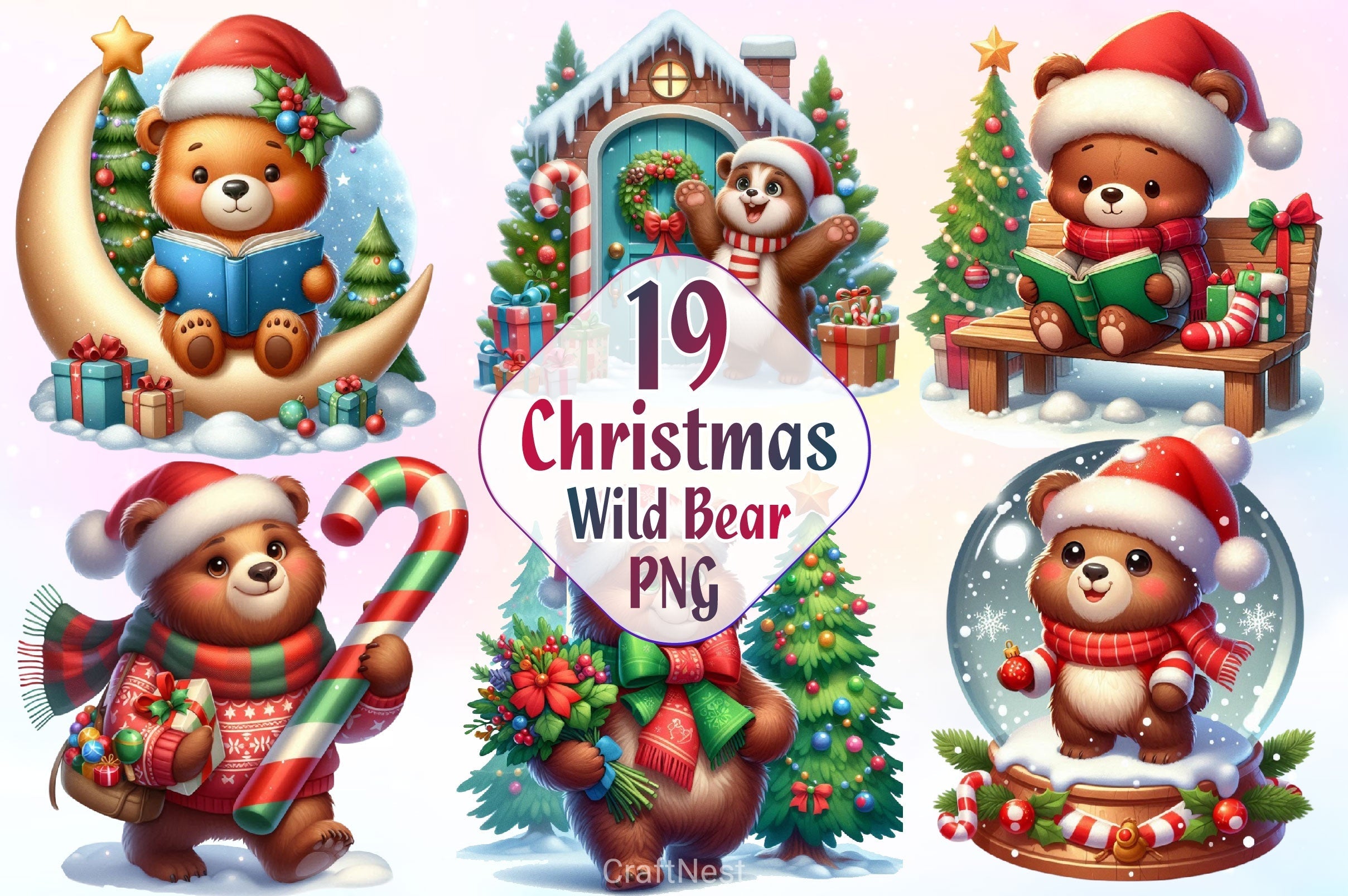 Christmas Wild Bears Clipart Bundle 2