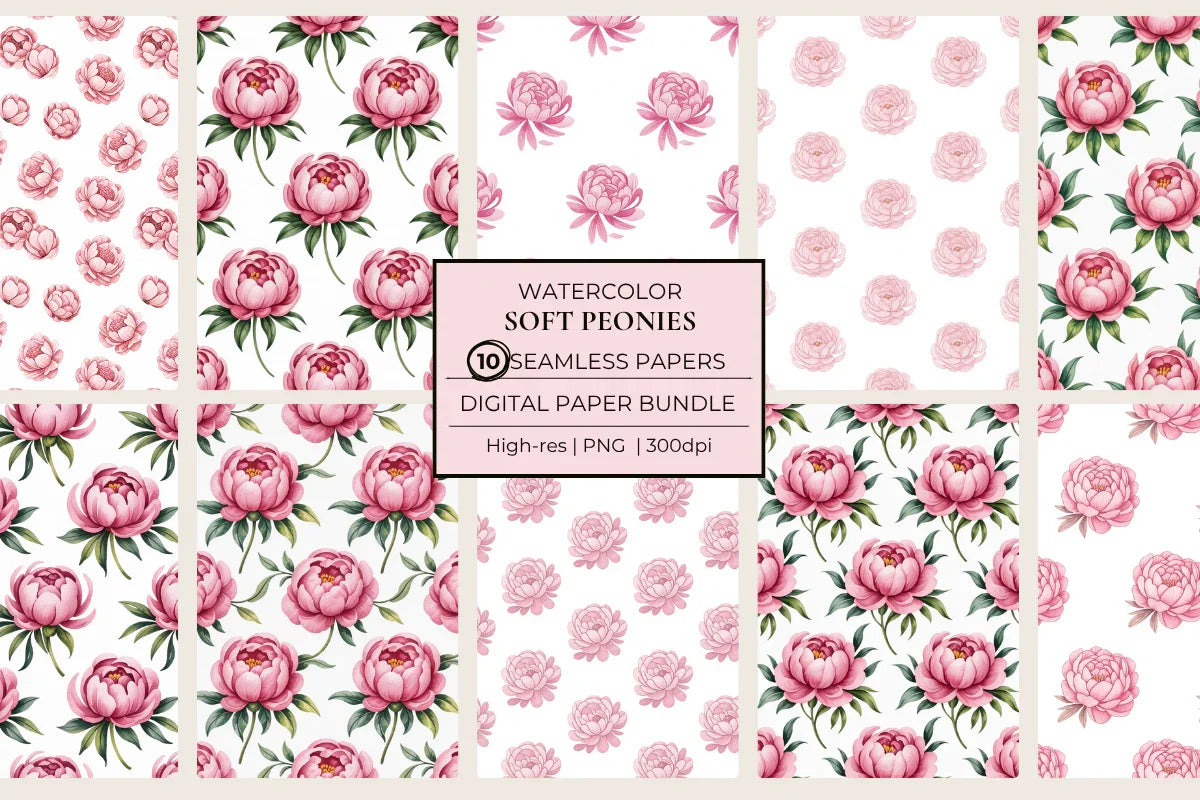 Soft Peonies Seamless Papers - CraftNest - Digital Crafting and Art