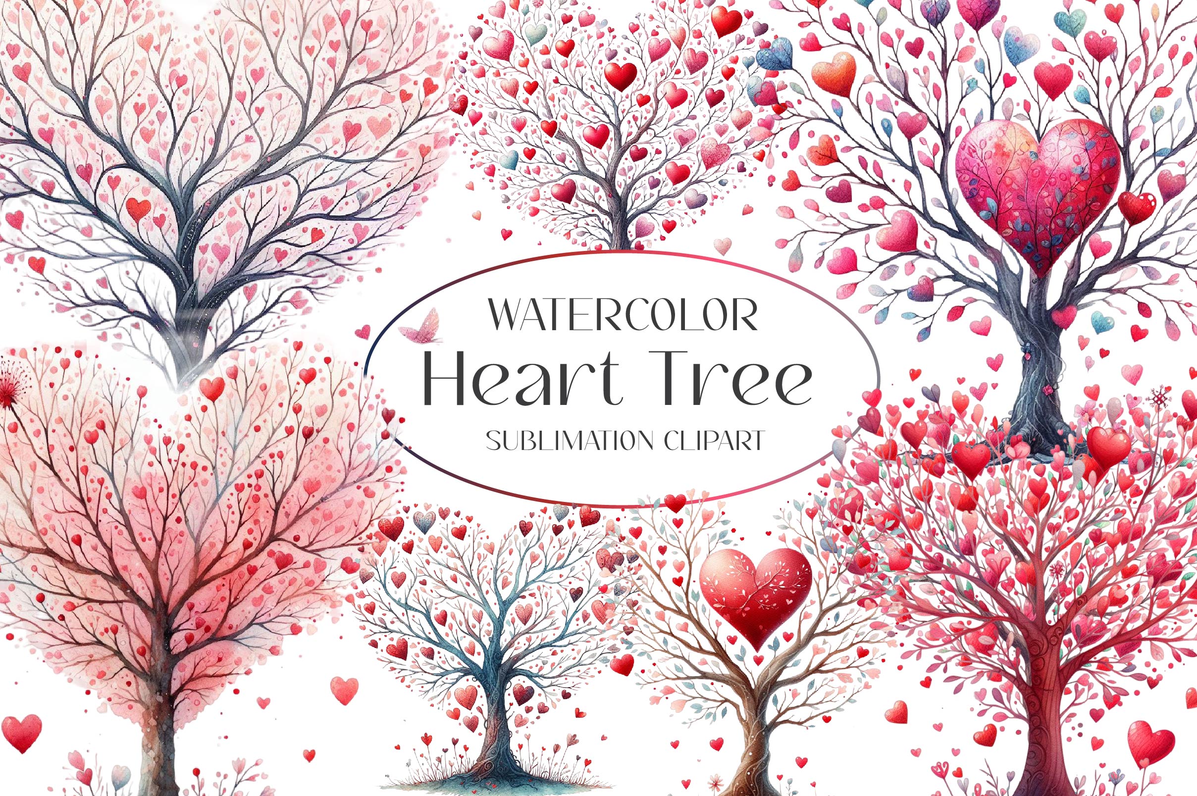 Heart Tree Clipart Bundle