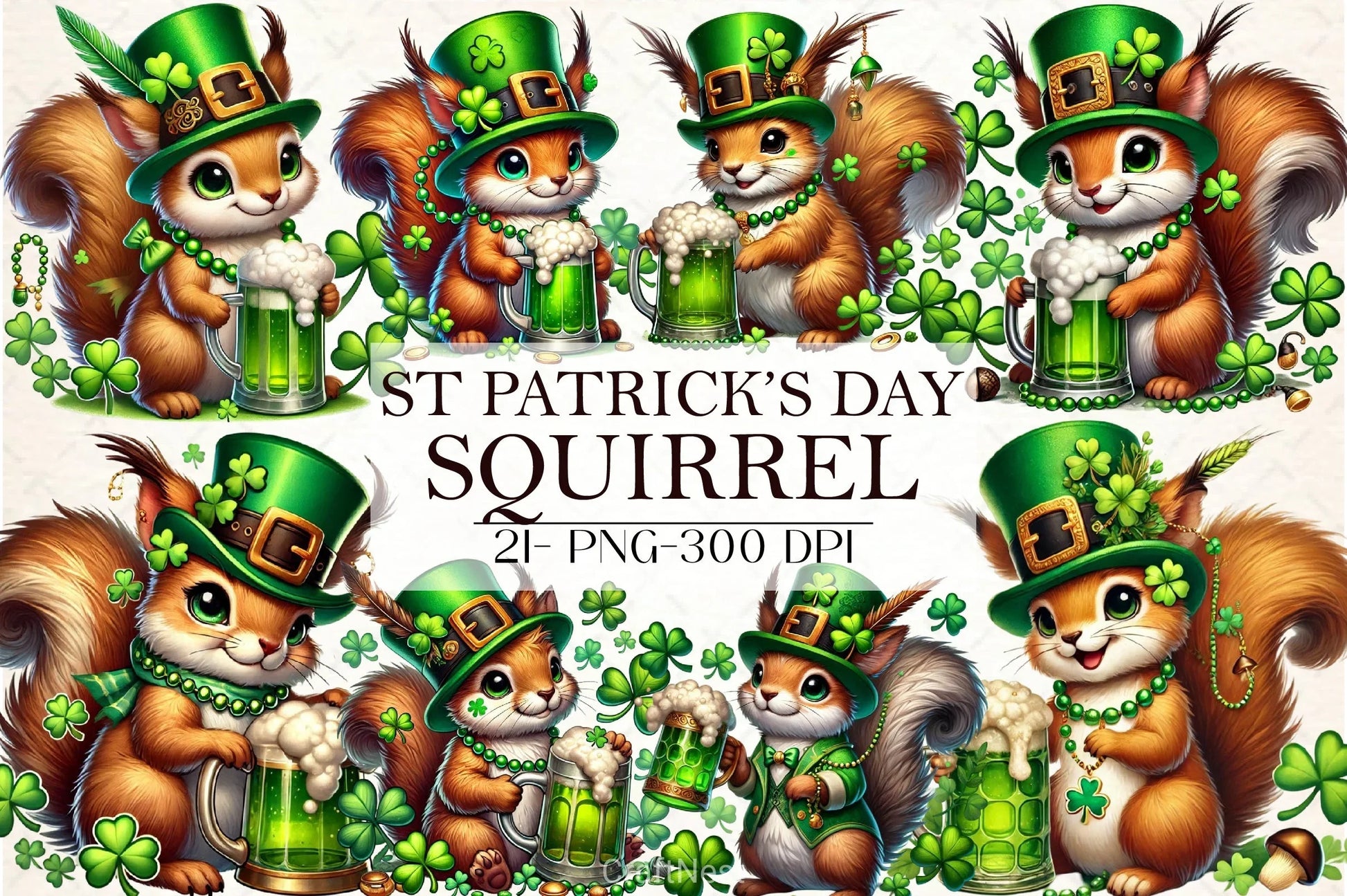 Cute Squirrel St. Patrick's Day Clipart Bundle - CraftNest - Digital Crafting and Art