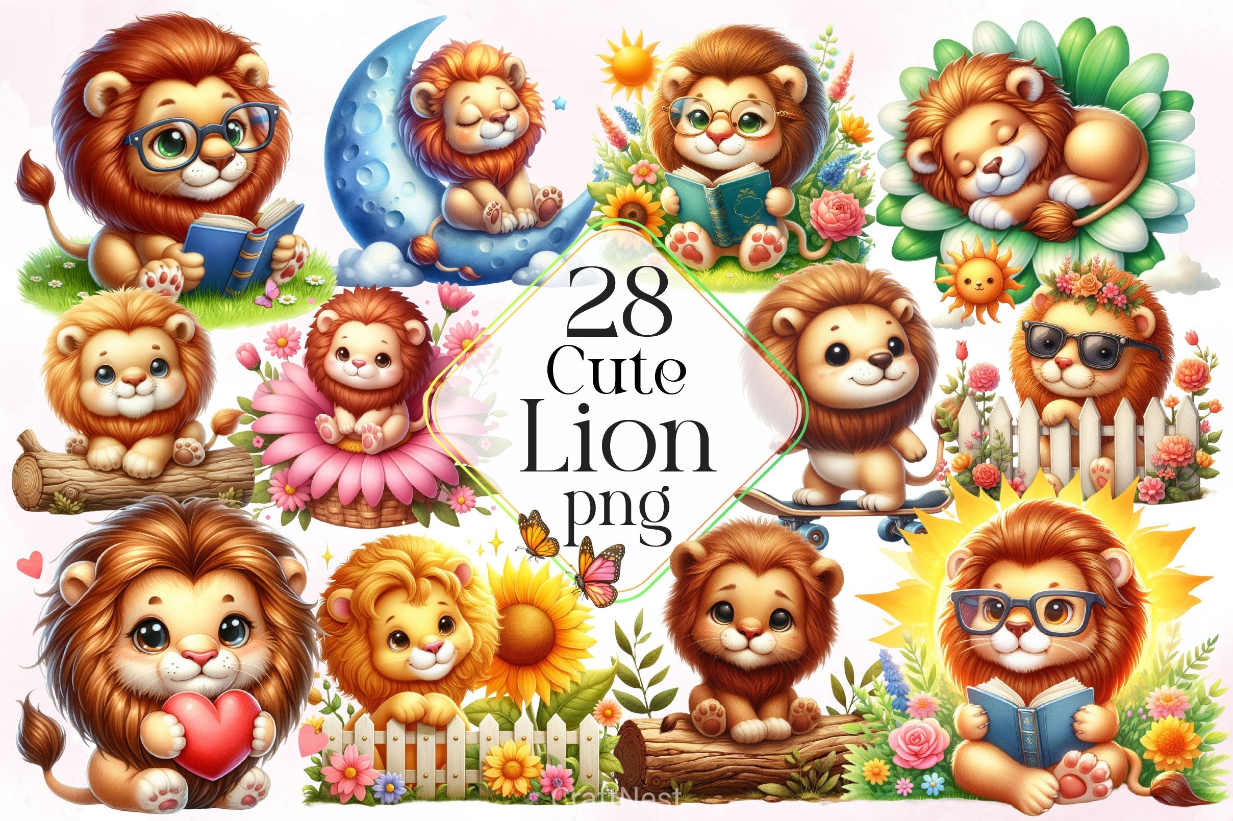 Cute Lion Clipart Bundle 4