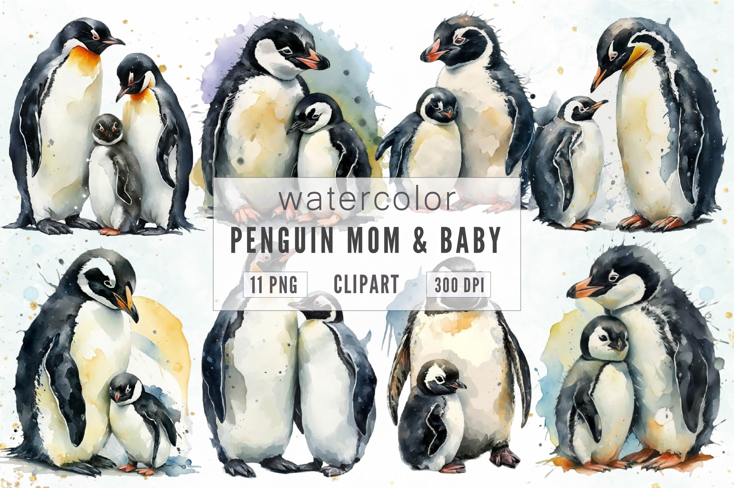 Penguin Mom And Baby Clipart Bundle
