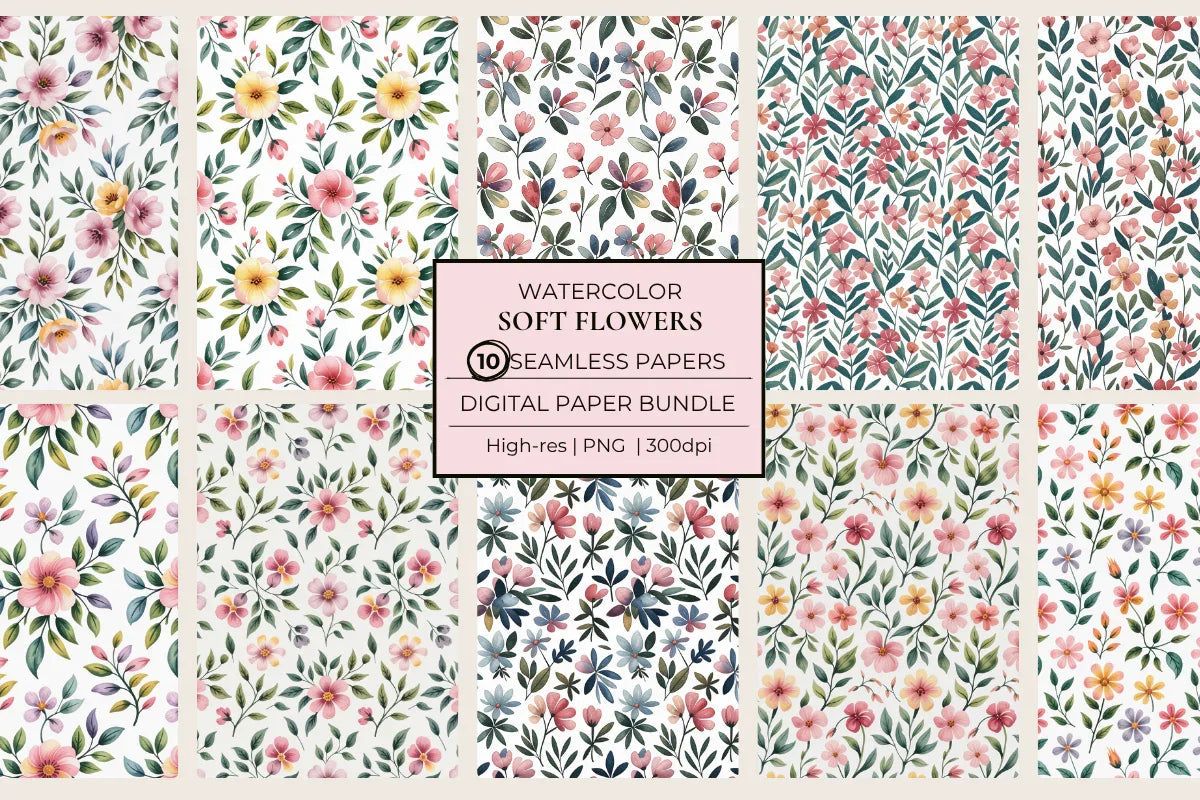Soft Watercolor Flowers Seamless Papers - CraftNest - Digital Crafting and Art