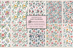 Soft Watercolor Flowers Seamless Papers - CraftNest - Digital Crafting and Art