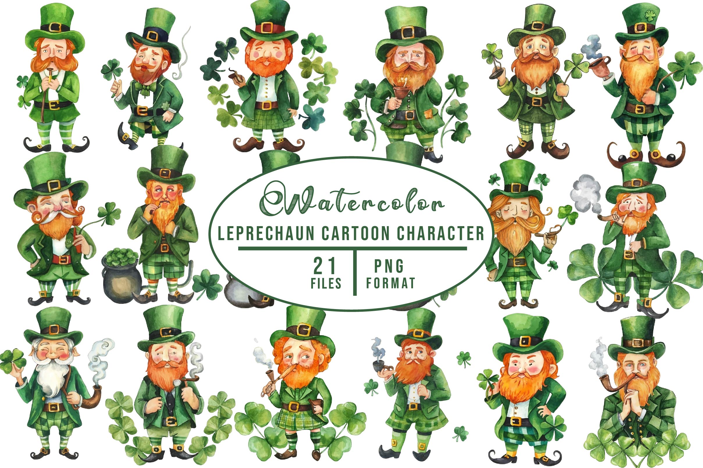 Leprechaun Cartoon Character Clipart Bundle
