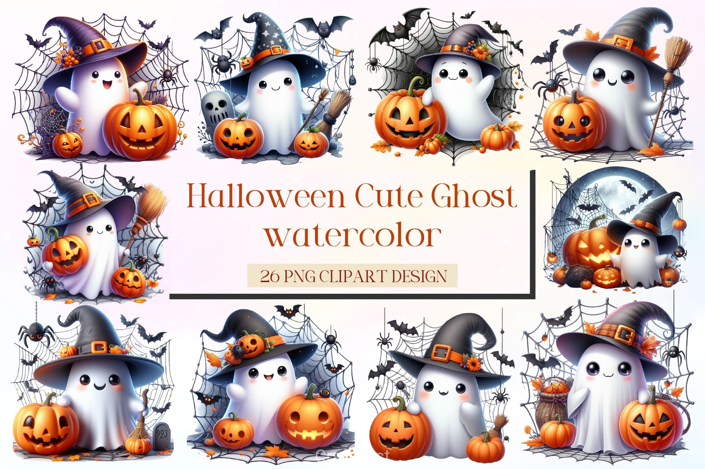 Halloween Cute Ghost Clipart Bundle 3