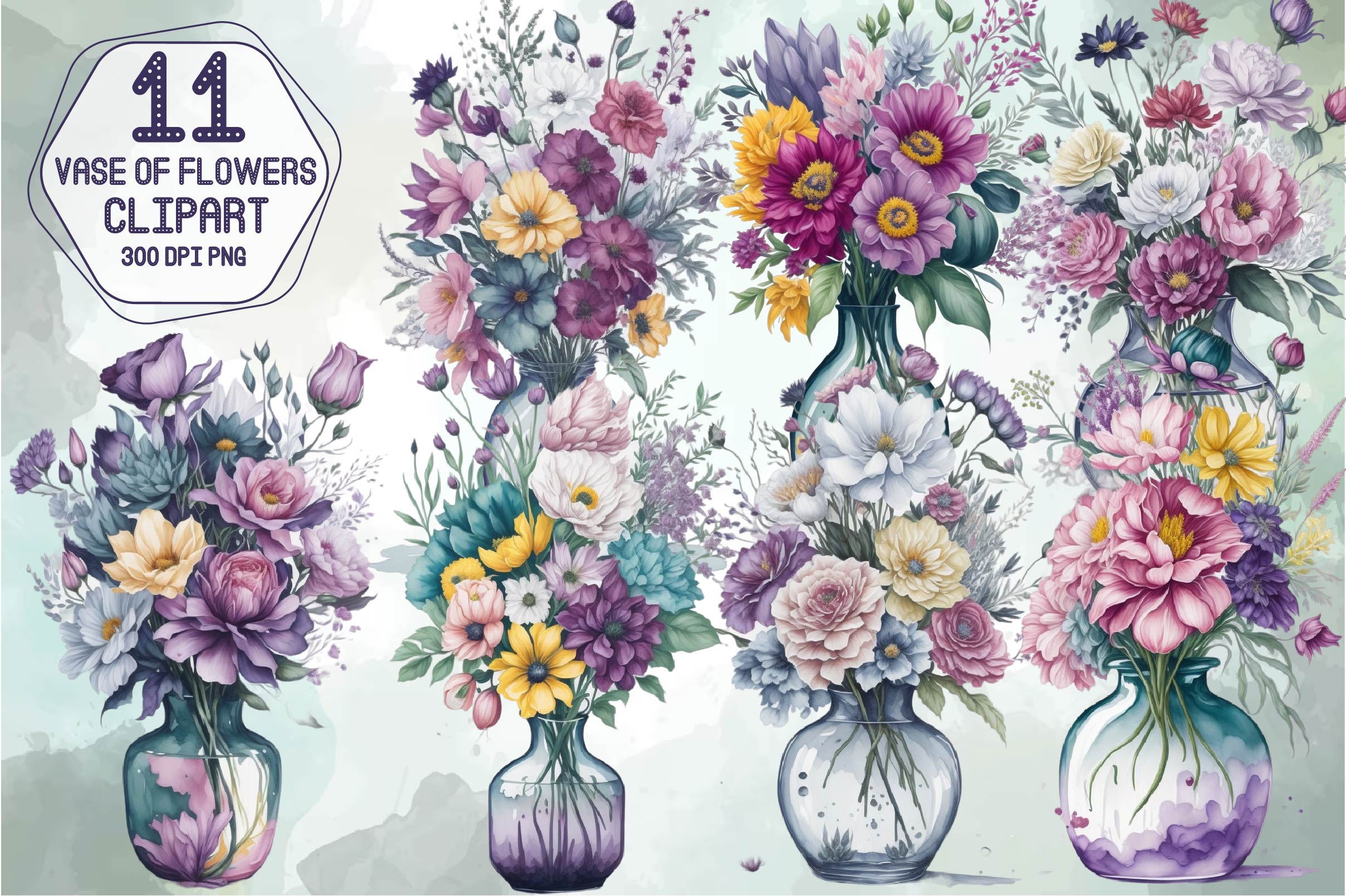 Vase Of Flowers Clipart Bundle