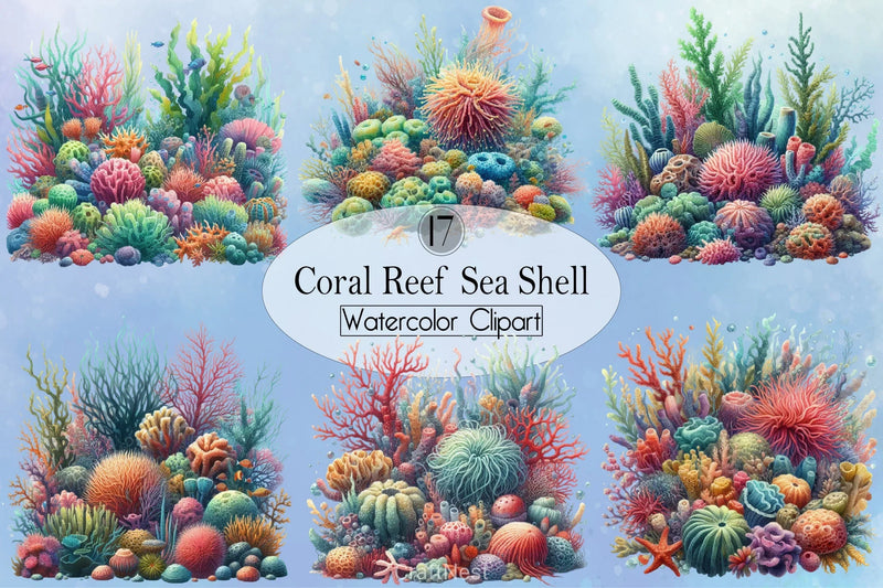 Colorful Coral Reef Sea Shell Clipart Bundle - CraftNest - Digital Crafting and Art