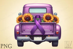Purple Ribbon Cancer Truck Clipart Bundle 2 - CraftNest - Digital Crafting and Art
