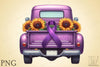Purple Ribbon Cancer Truck Clipart Bundle