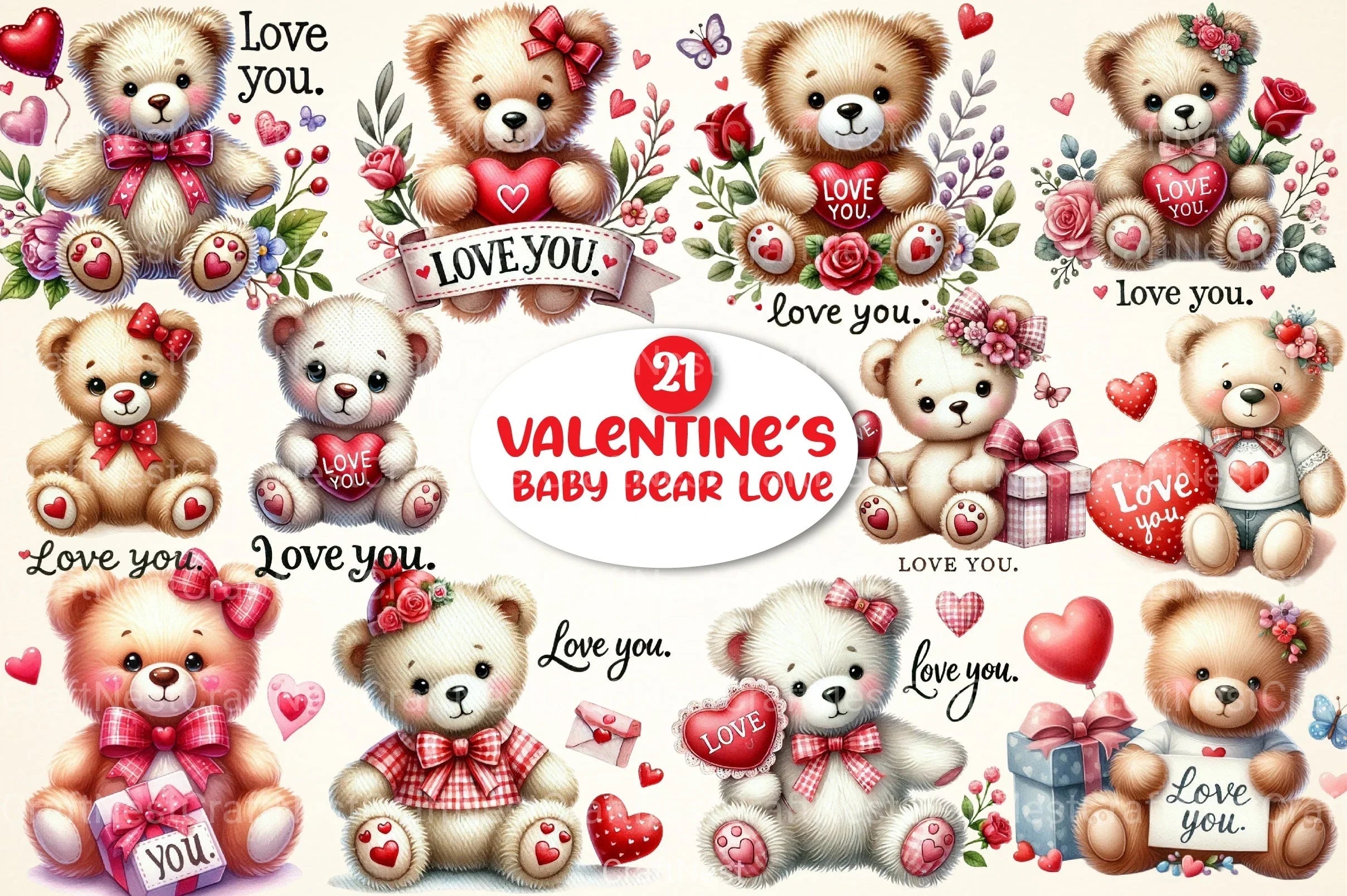 Valentine's Baby Bear Love Clipart Bundle - CraftNest - Digital Crafting and Art