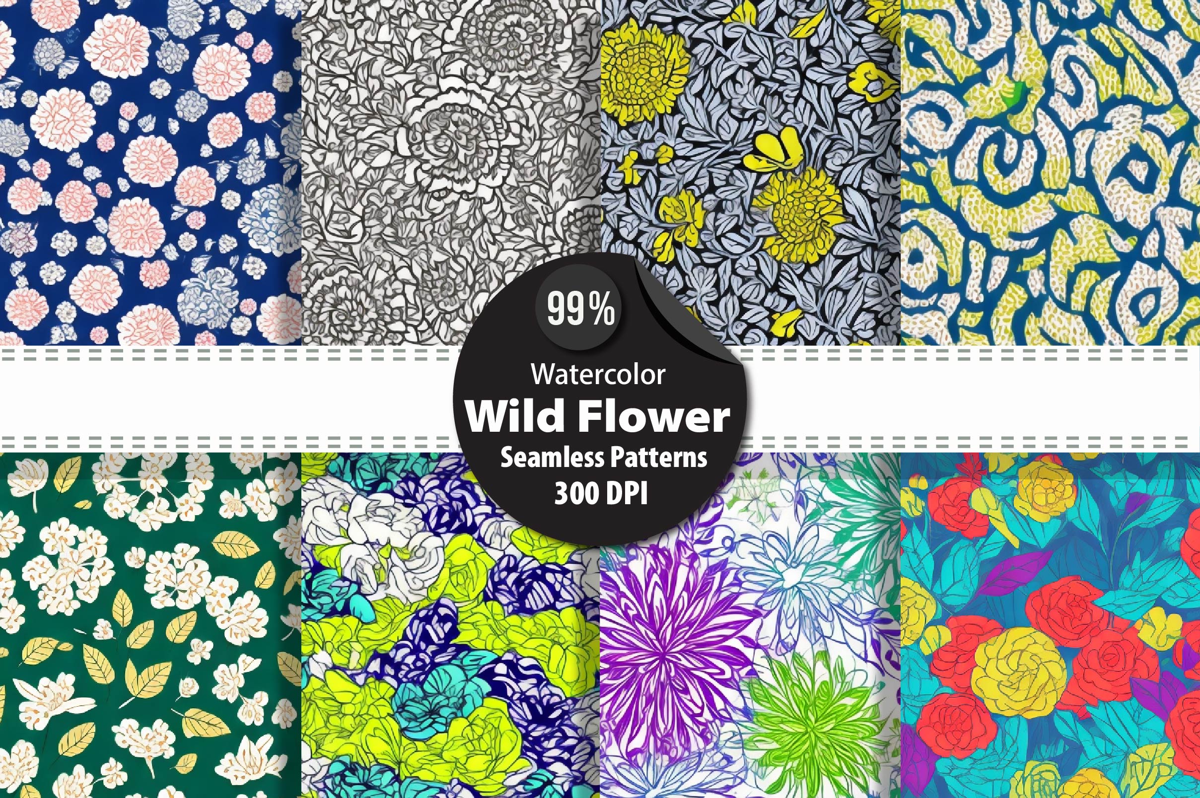 Wild Flower Seamless Patterns Clipart Bundle
