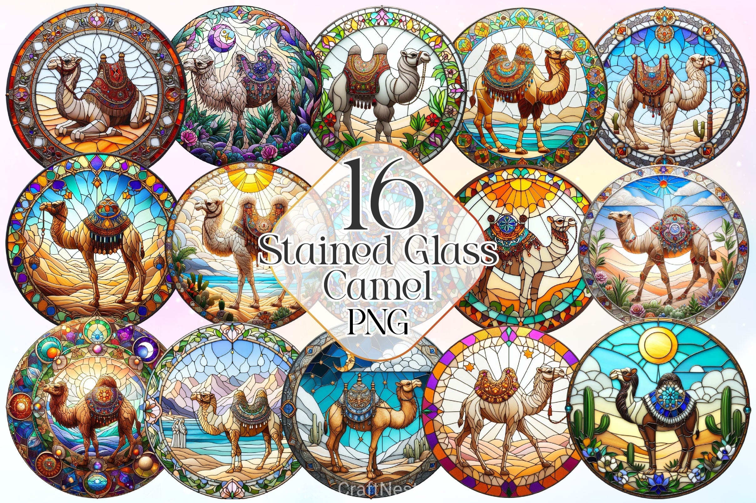 Stained Glass Camel Wind Spinner Clipart Bundle