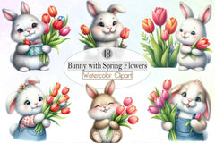 Bunny Spring Flowers Clipart Bundle 9 - CraftNest - Digital Crafting and Art