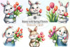 Bunny Spring Flowers Clipart Bundle