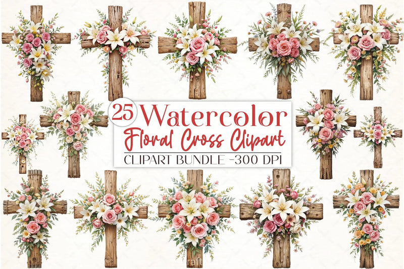 Floral Cross Clipart Bundle 2 - CraftNest - Digital Crafting and Art