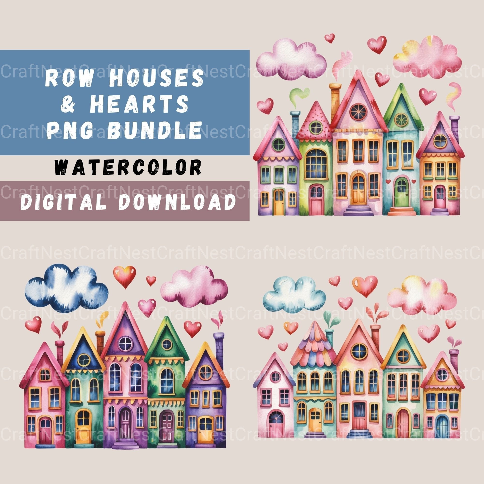 Row Houses 2 Clipart Bundle