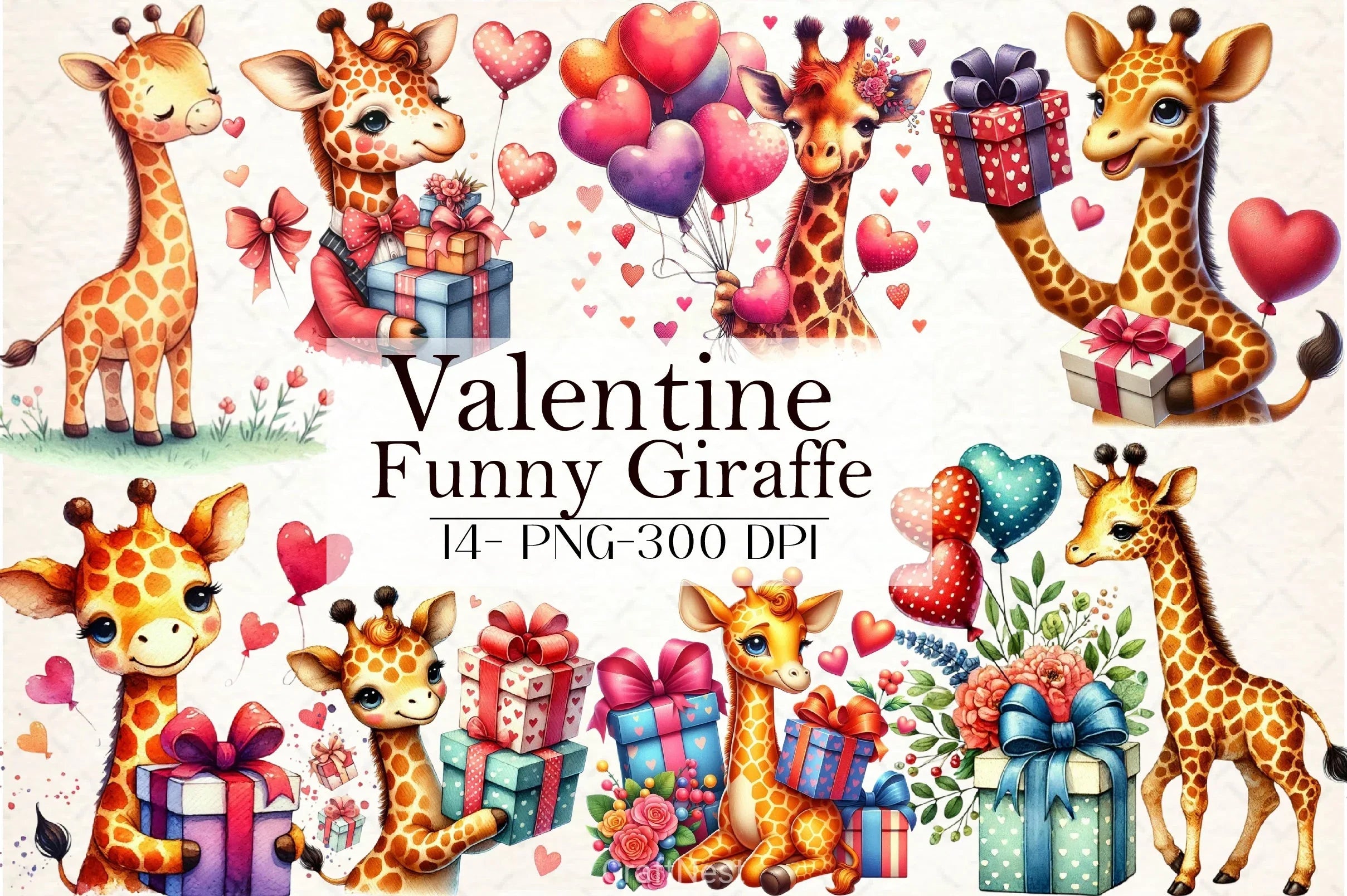 Funny Valentine Giraffe Clipart Bundle - CraftNest - Digital Crafting and Art